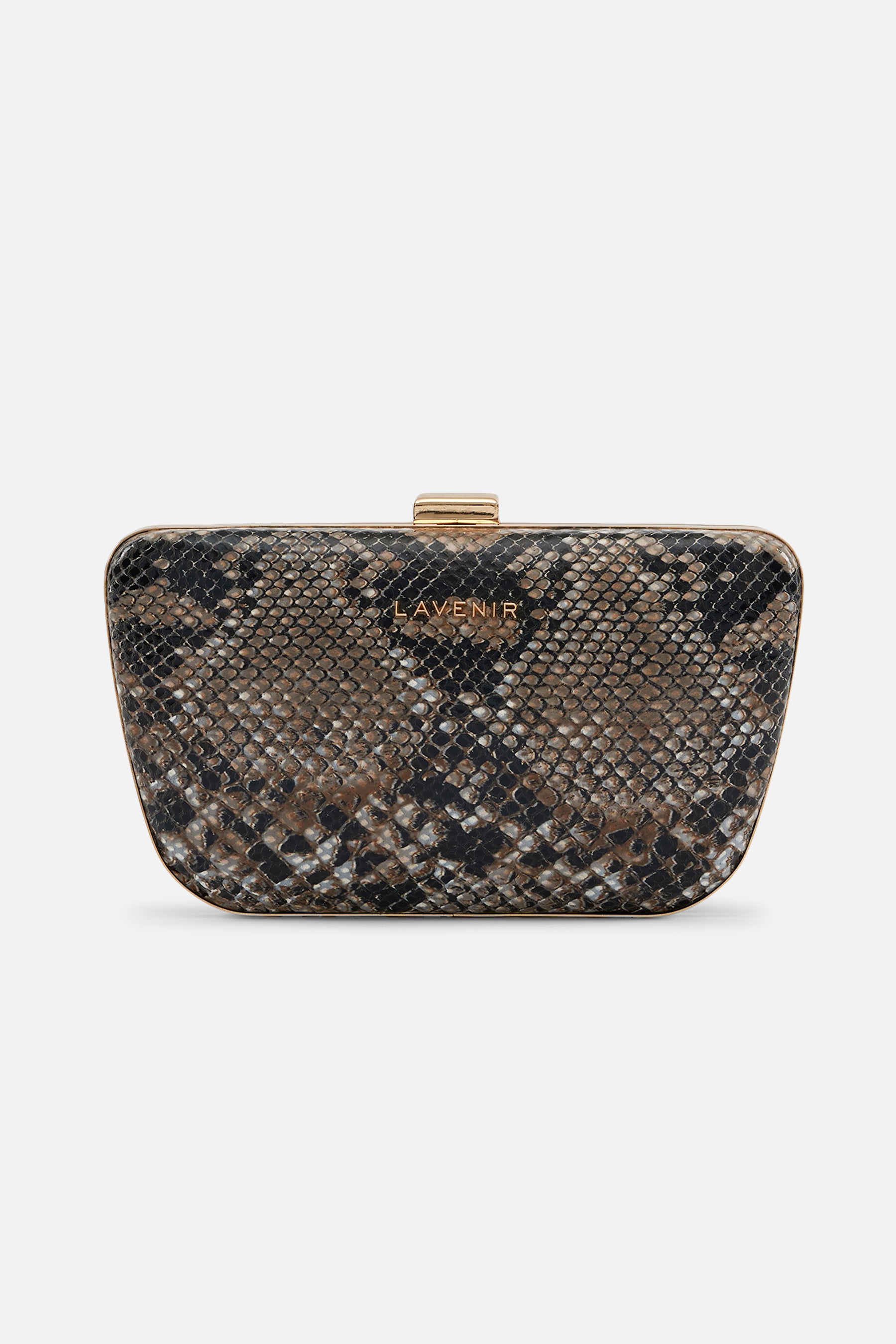 Camila - Leather Box Clutch Bag - Black Python Print