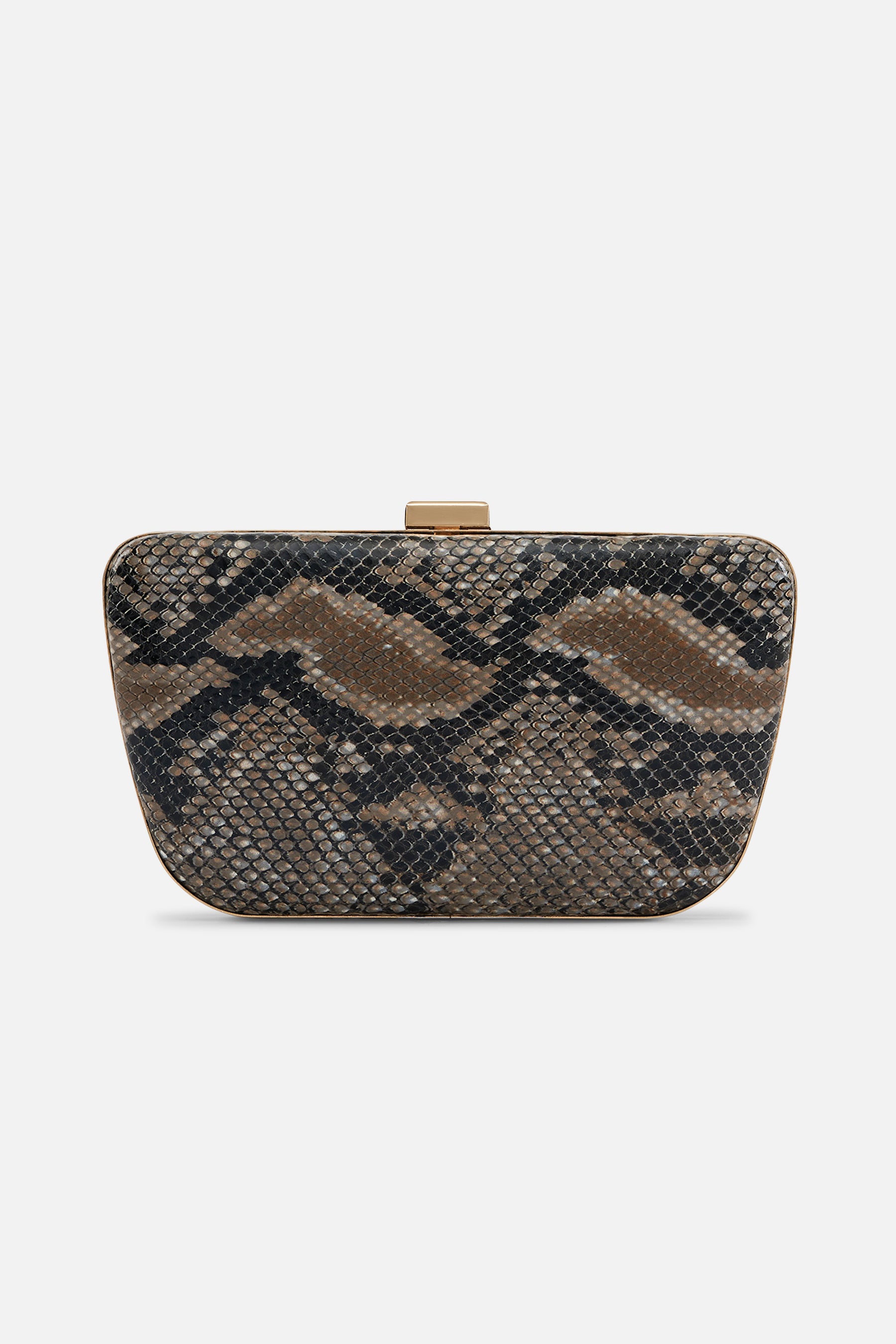 Camila - Leather Box Clutch Bag - Black Python Print