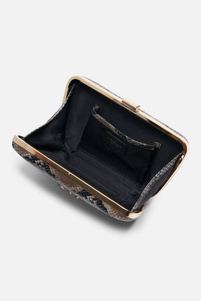 Camila - Leather Box Clutch Bag - Black Python Print