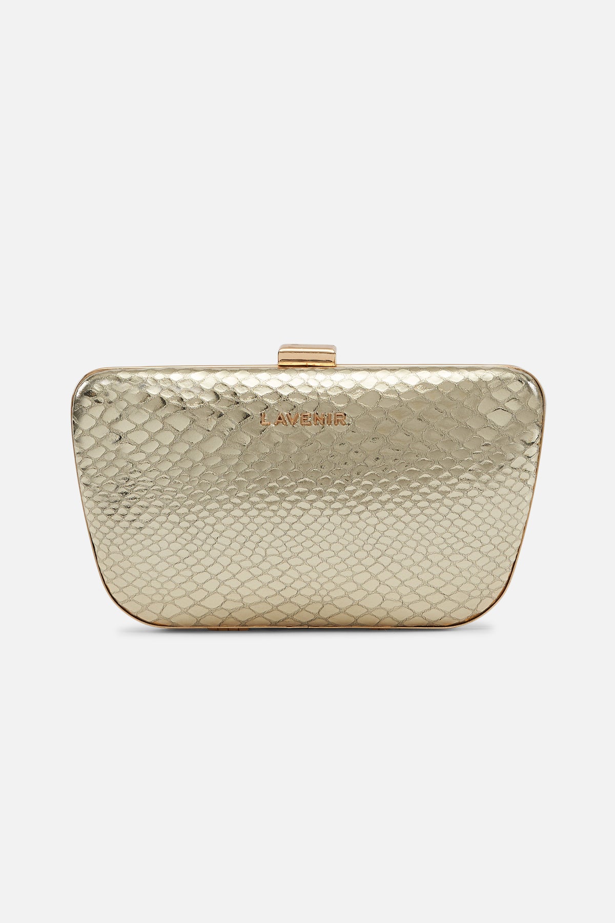 Camila - Leather Box Clutch Bag - Metallic Gold Python Print