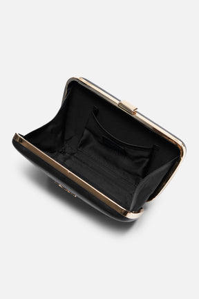 Camila - Leather Box Clutch Bag - Black