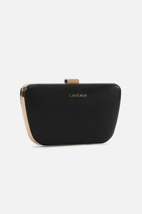 Camila - Leather Box Clutch Bag - Black