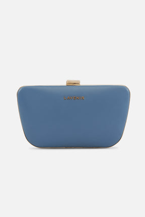 Camila - Leather Box Clutch Bag - Smoke Blue