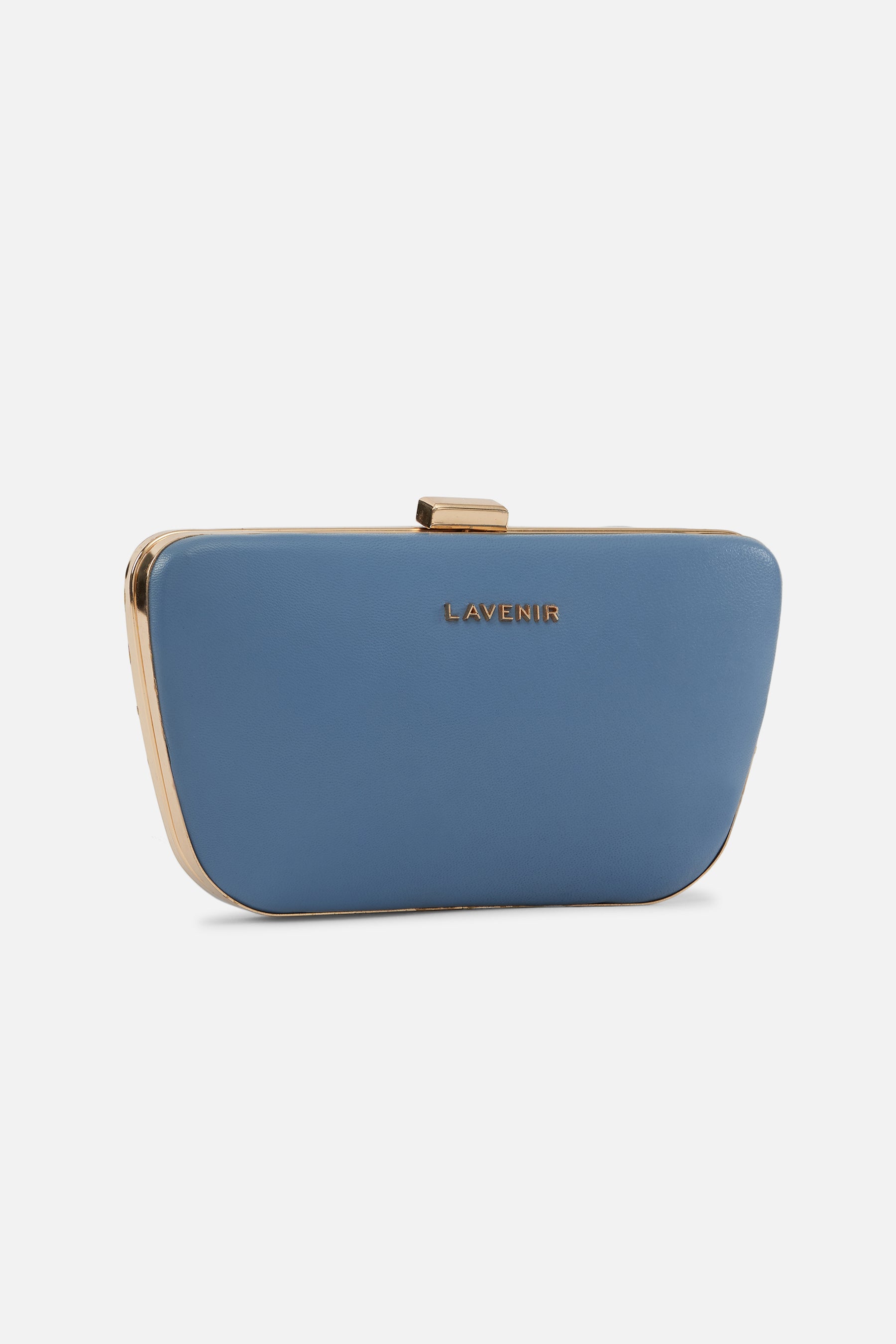 Camila - Leather Box Clutch Bag - Smoke Blue