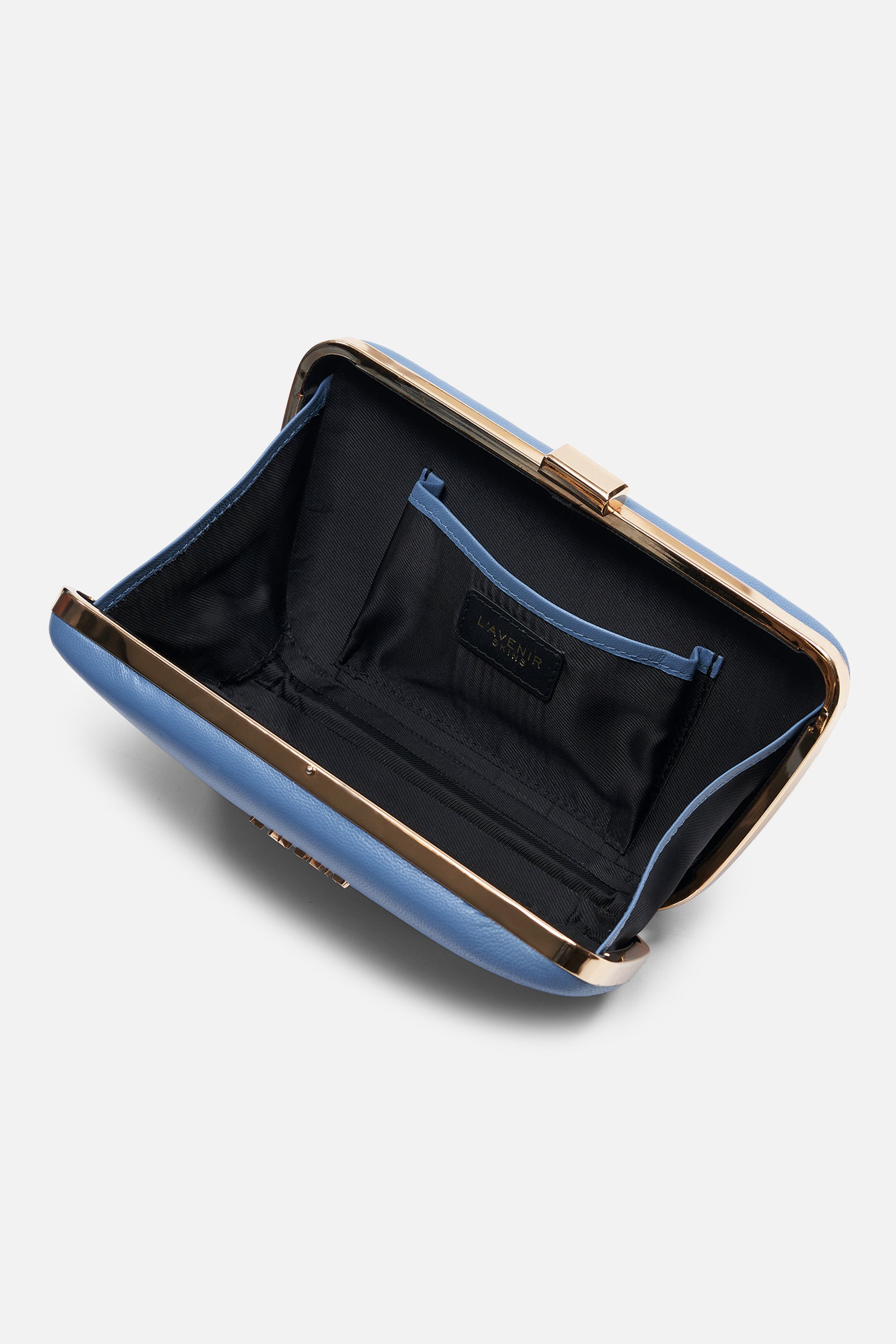 Camila - Leather Box Clutch Bag - Smoke Blue