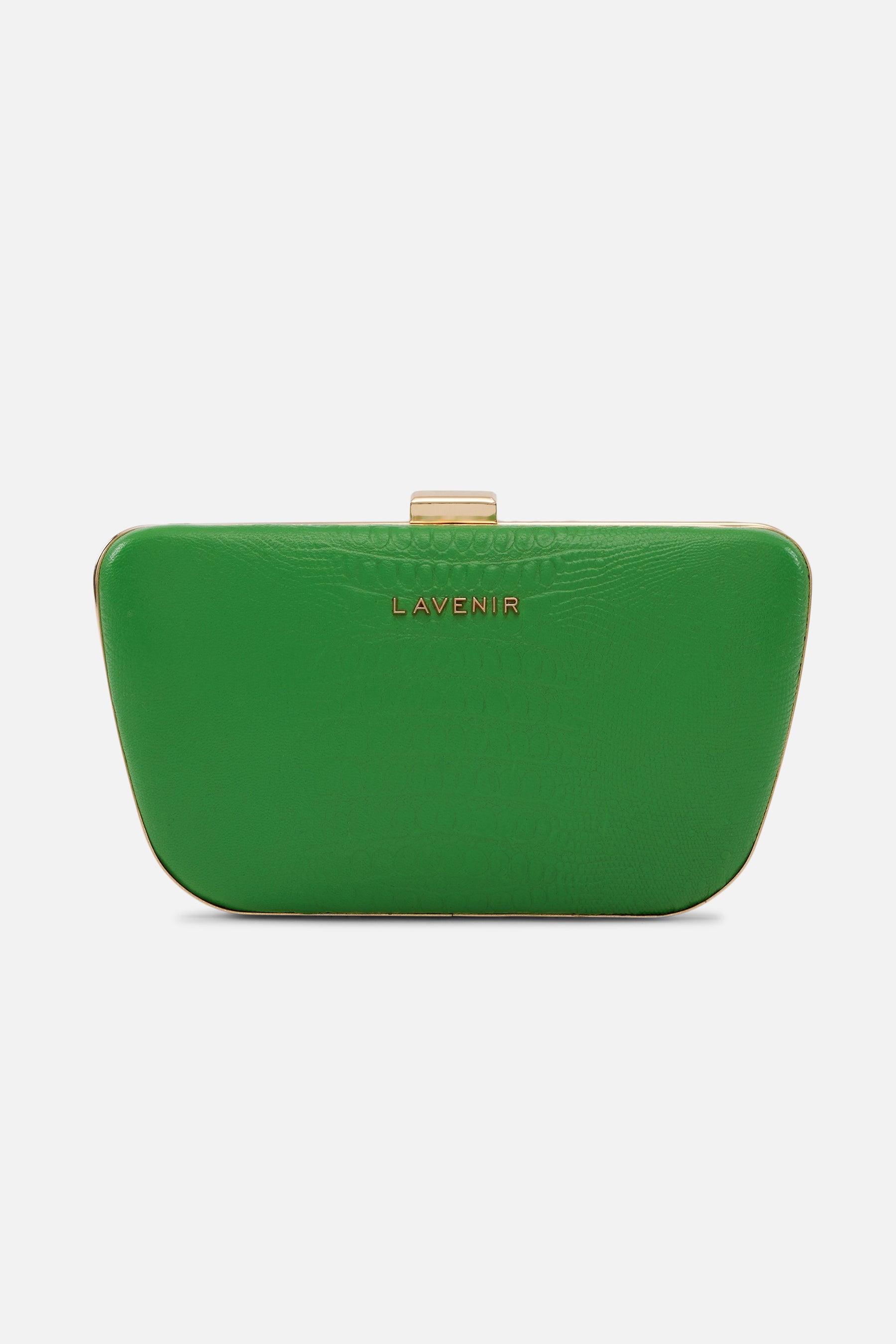 Camila - Leather Box Clutch Bag - Croco Lawn Green