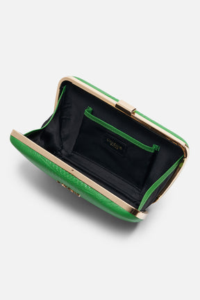 Camila - Leather Box Clutch Bag - Croco Lawn Green