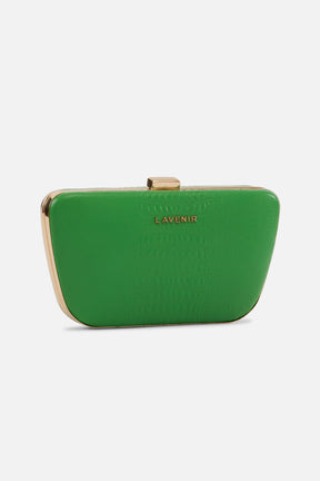 Camila - Leather Box Clutch Bag - Croco Lawn Green