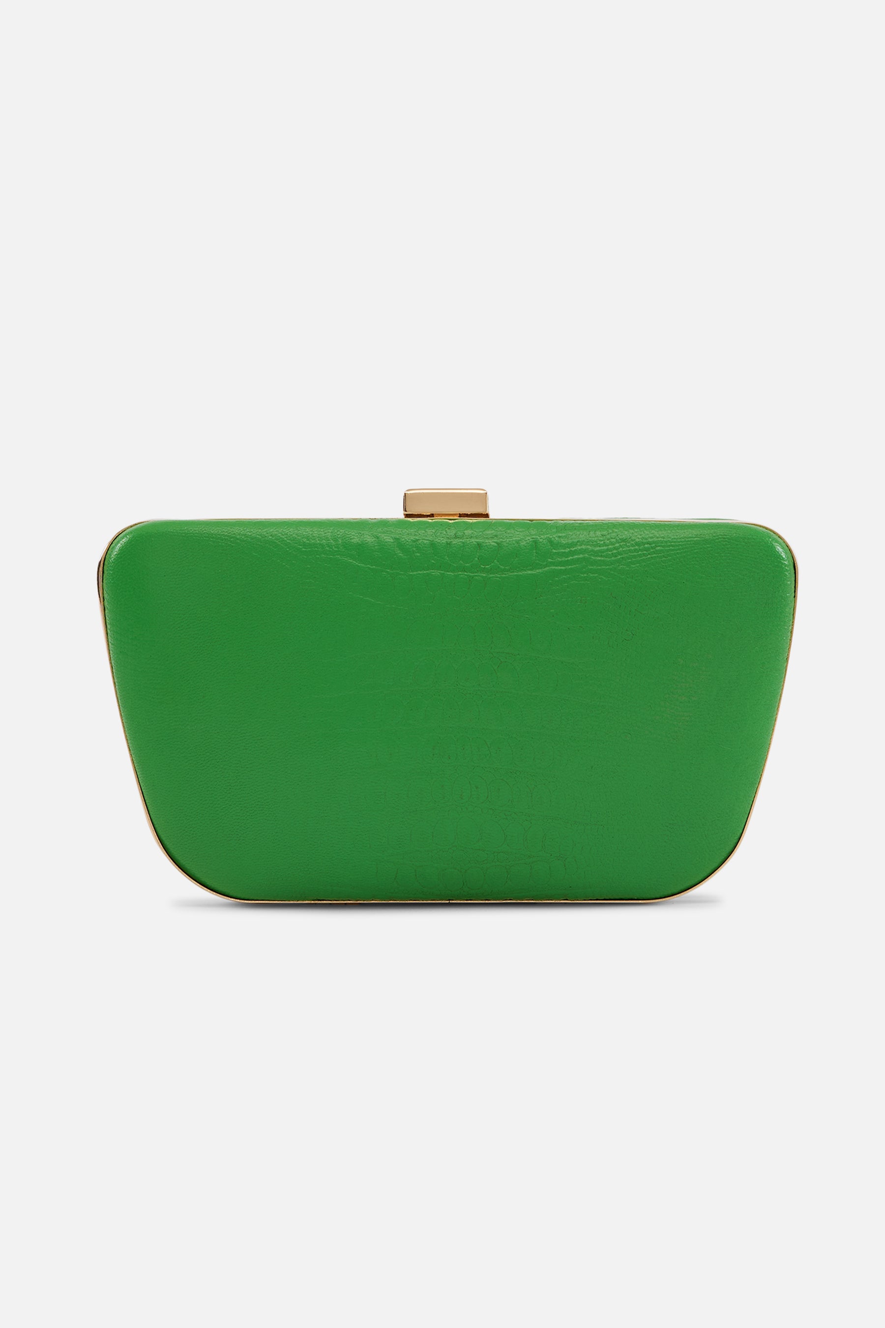 Camila - Leather Box Clutch Bag - Croco Lawn Green