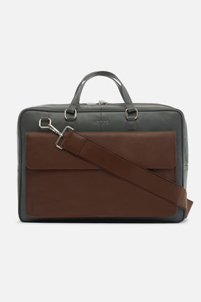 Bronco - Leather Laptop Bag - Gunmetal and Brown