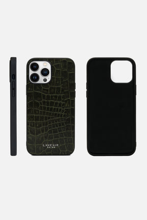 IPHONE CROCO CASE - DEEP LICHEN GREEN