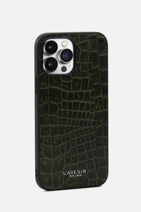 IPHONE CROCO CASE - DEEP LICHEN GREEN