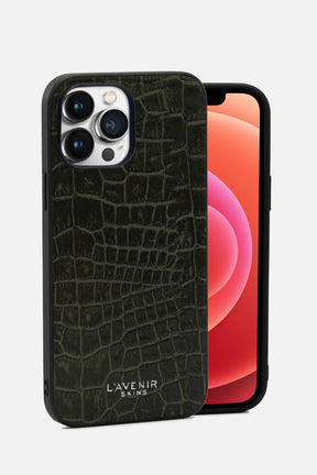 IPHONE CROCO CASE - DEEP LICHEN GREEN