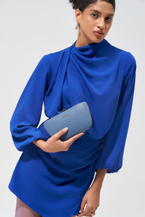 Camila - Leather Box Clutch Bag - Smoke Blue