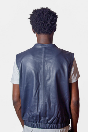 Edur - Leather Utility Gilet - Ink Blue