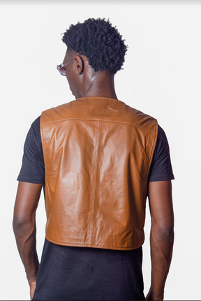 Fionn - Leather Utility Gilet - Whiskey