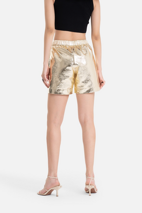 Ines - Metallic Leather Shorts - Gold