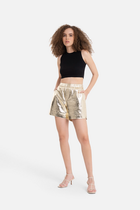 Ines - Metallic Leather Shorts - Gold