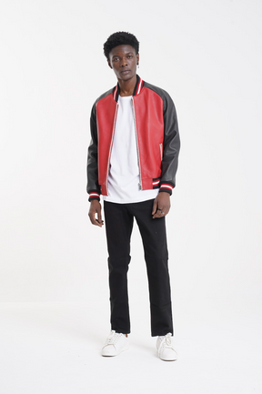 Eros 2.0 - Leather Varsity Jacket - Black & Red