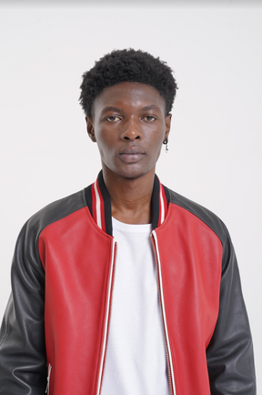 Red leather 2025 varsity jacket