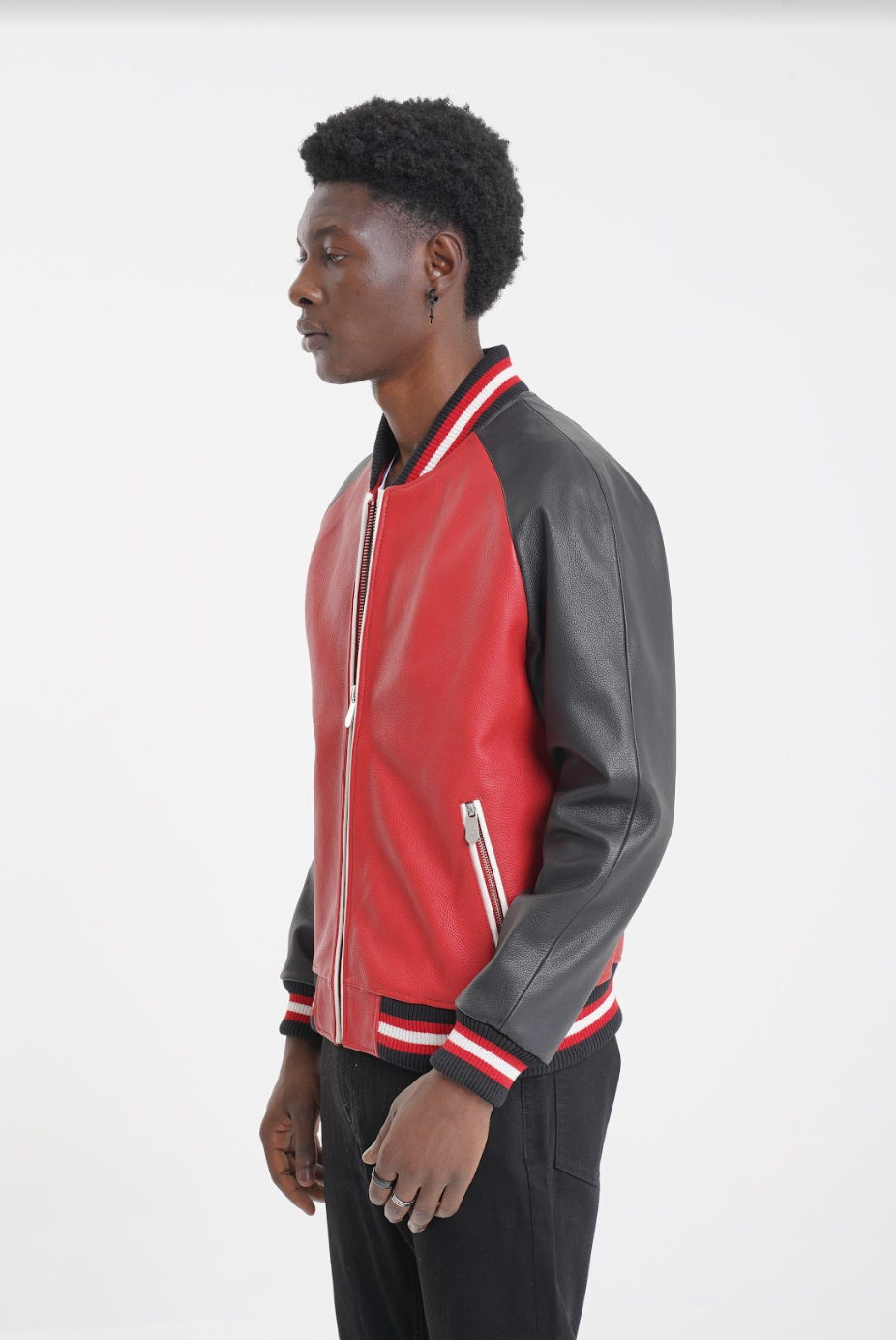 Eros 2.0 - Leather Varsity Jacket - Black & Red