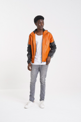 Rocco - Leather Hooded Jacket - Orange & Black