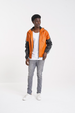 Orange leather jacket men sale