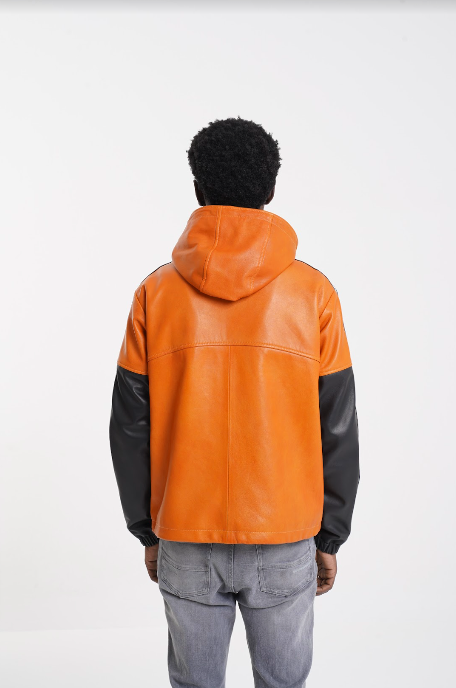 Rocco - Leather Hooded Jacket - Orange & Black