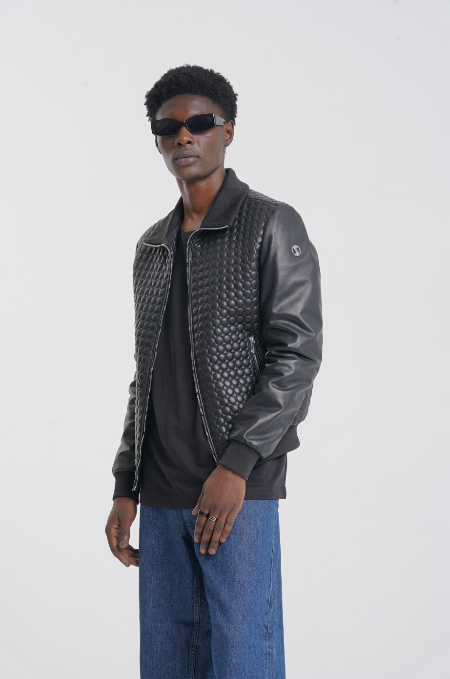 Grey leather 2025 bomber jacket mens