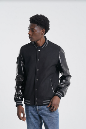 Noir - Foiled Leather Varsity - Black