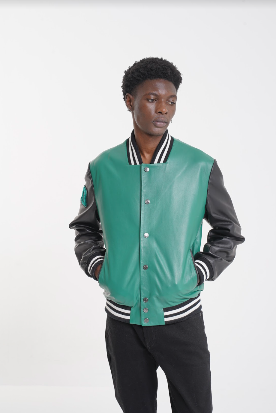 Milo - Leather Varsity - Black & Green