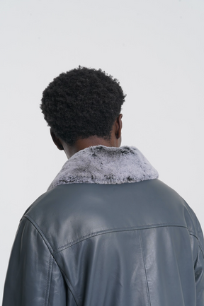 Onyx - Leather Fur Collar Jacket - Dark Shadow