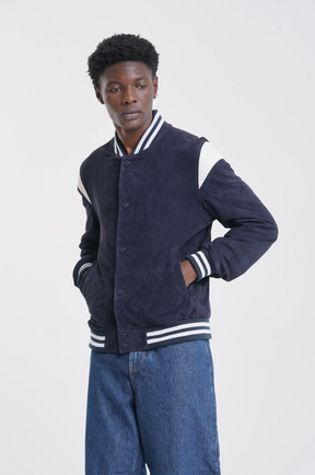 Ronan - Suede Leather Varsity - Navy