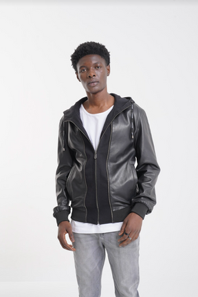 Arne - Leather Hooded Jacket - Black