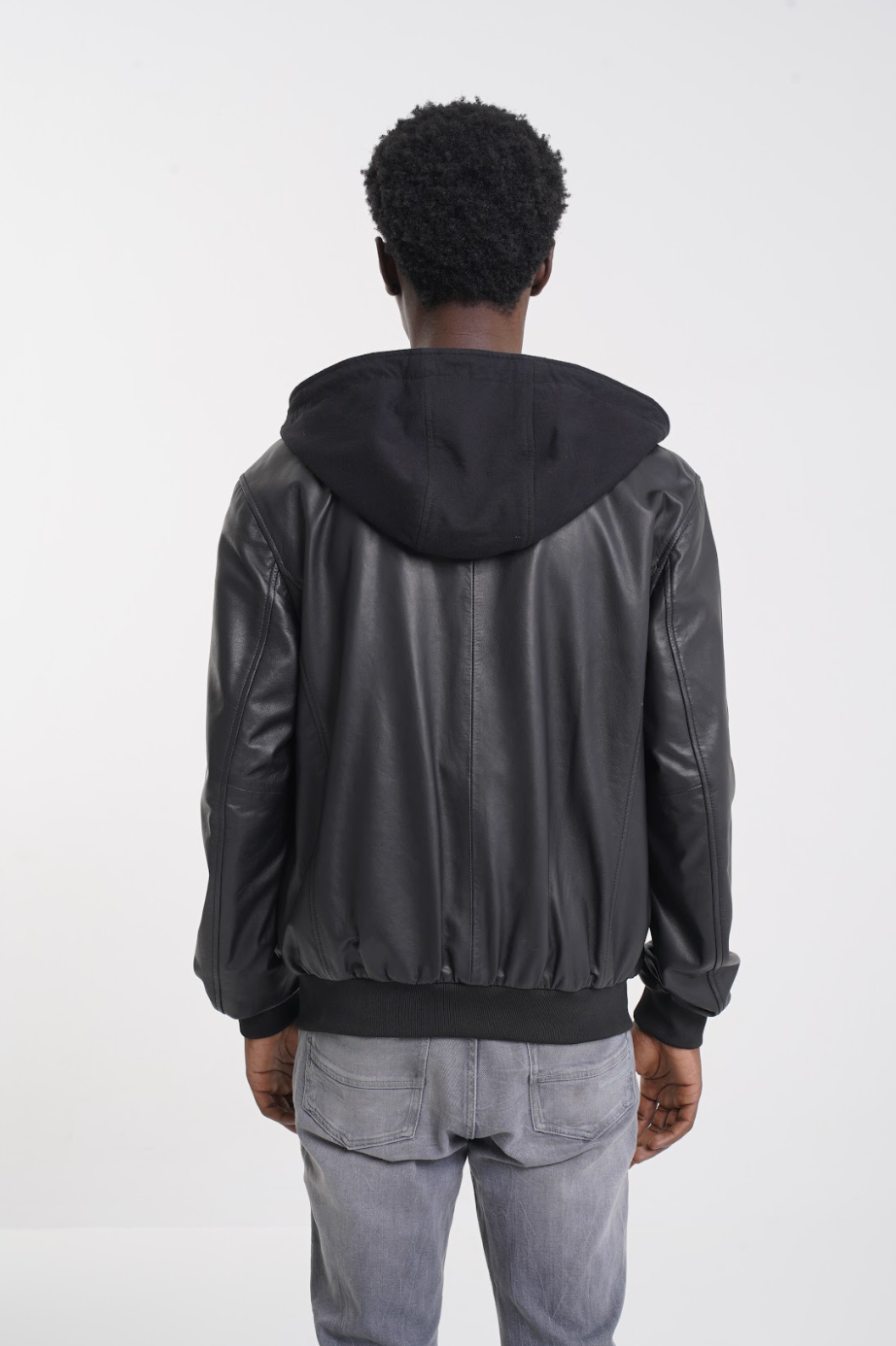 Arne - Leather Hooded Jacket - Black