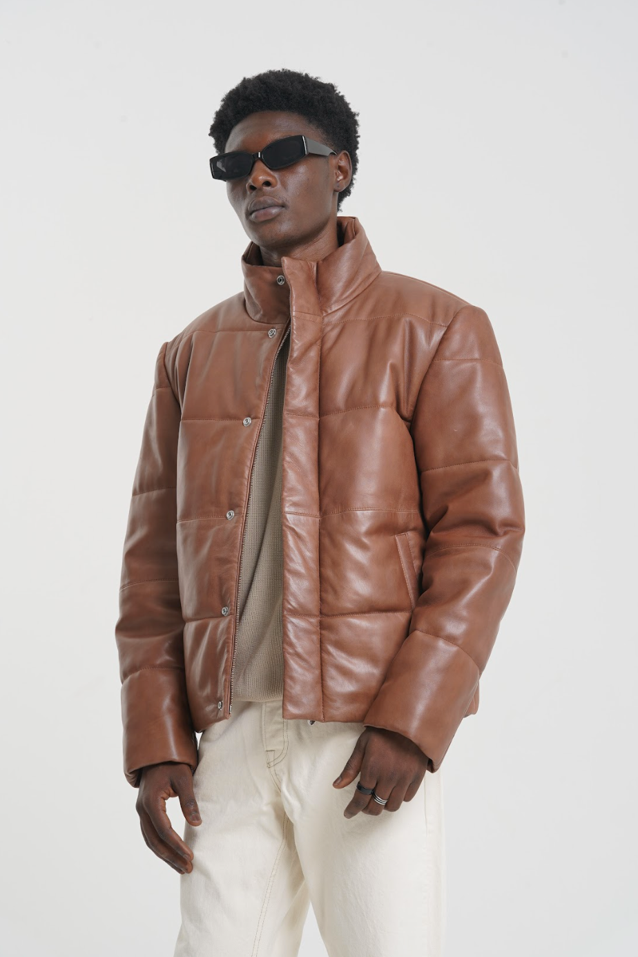 Abyss - Leather Puffer Jacket - Cognac