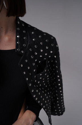 Lida - Leather Studded Blazer - Black