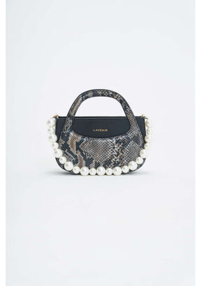 L'avenir - Moon Sling With Additional Pearl handle - Black With Python Print