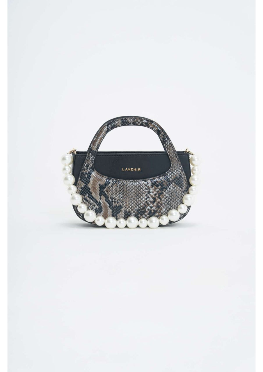 L'avenir - Moon Sling With Additional Pearl handle - Black With Python Print