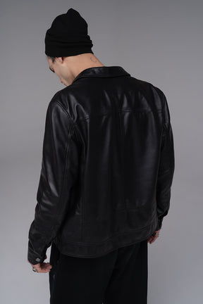 Cilo - Leather Buttoned Jacket - Black