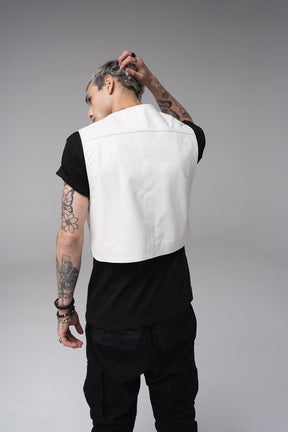 Fionn - Leather Utility Gilet - White