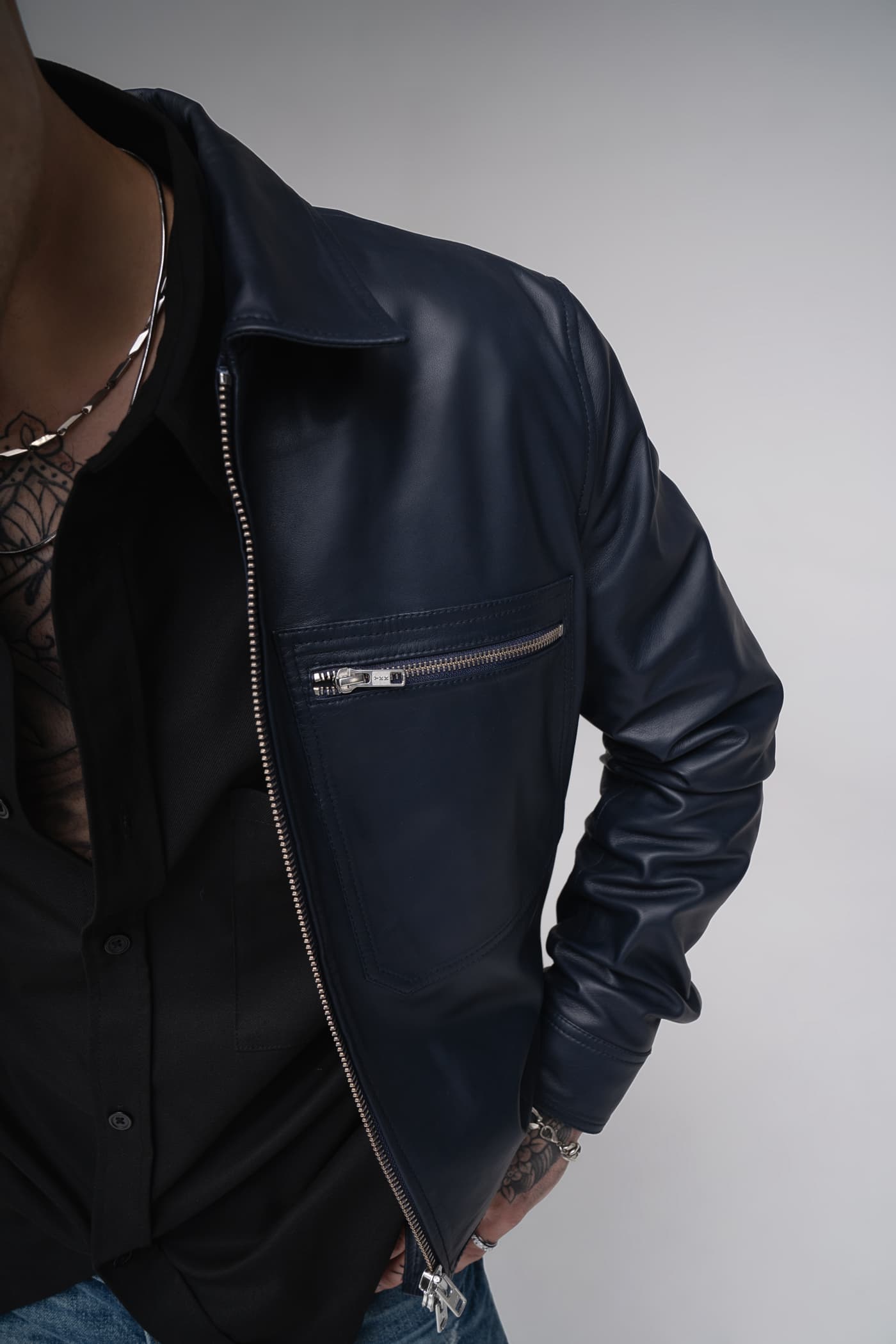 Gyro - Leather Jacket - Navy